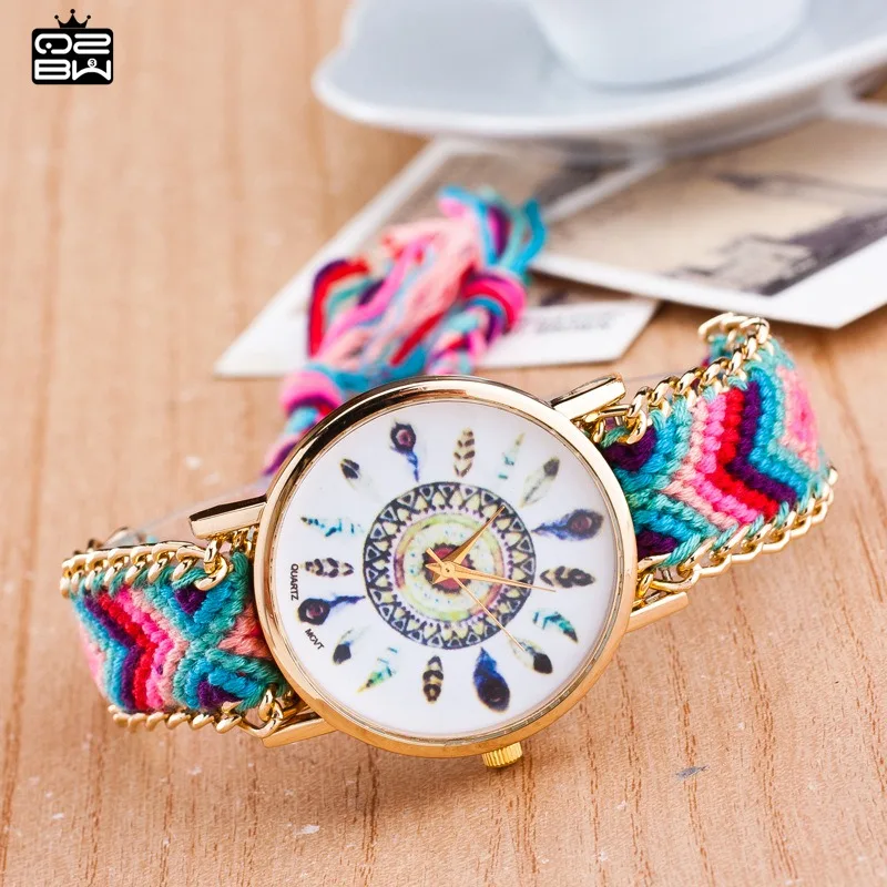 Павлин Weave Женщины Wristwatch Плетеный Канат Браслет Часы Мода Дамы Кварцевые