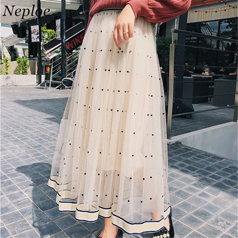 Neploe корейский Dot лоскутное сетки юбки для женщин новые летние модные
