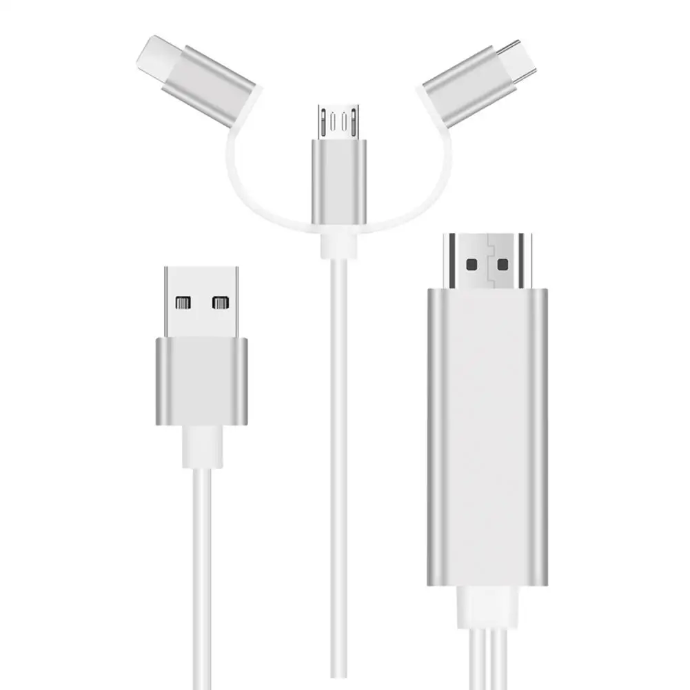 Кабель 3-в-1 Lighting/Type-C/Micro USB к HDMI зеркалирование экрана сотового телефона на ТВ