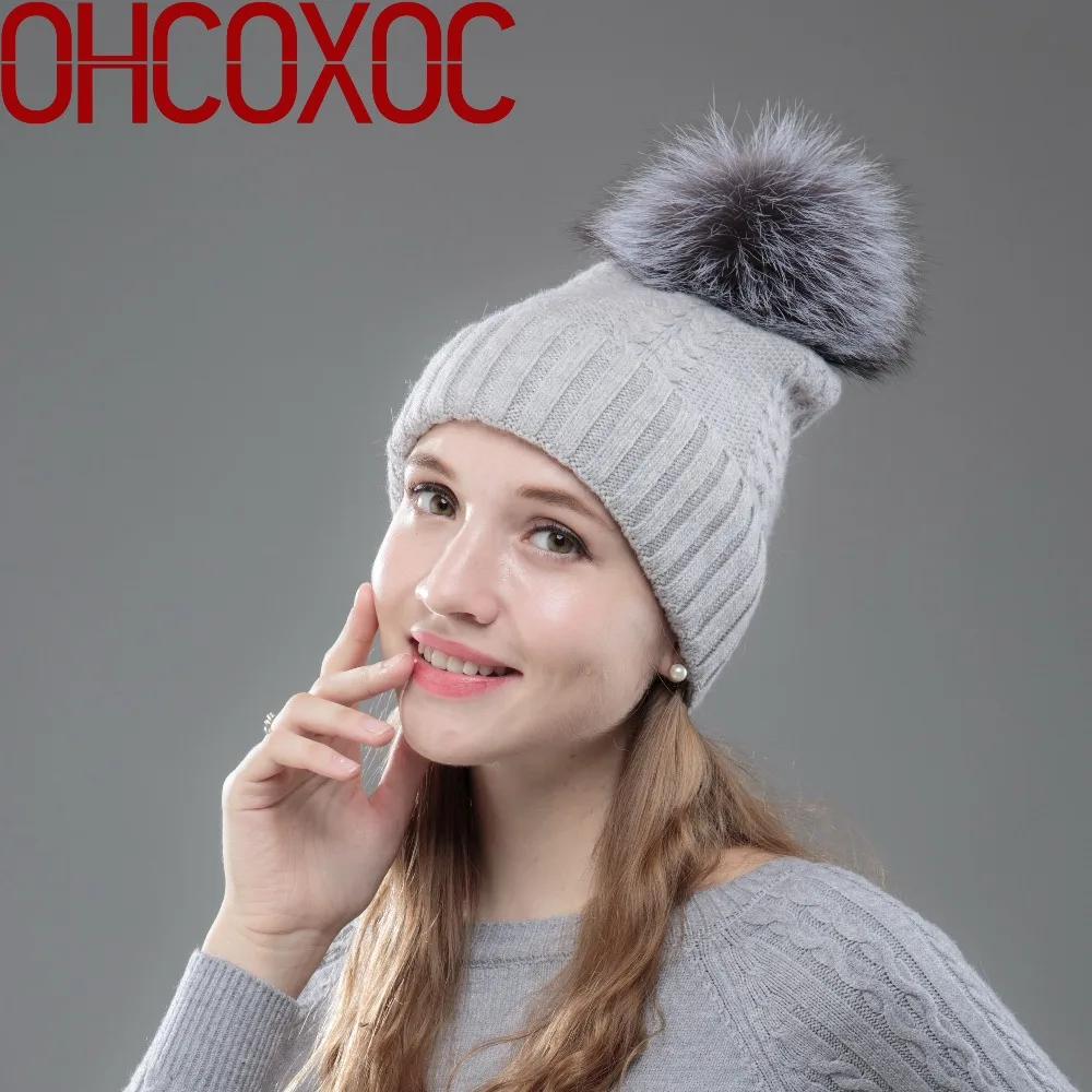 Новый дизайн женские шерстяные зимние шапки с натуральным лисьим мехом норки