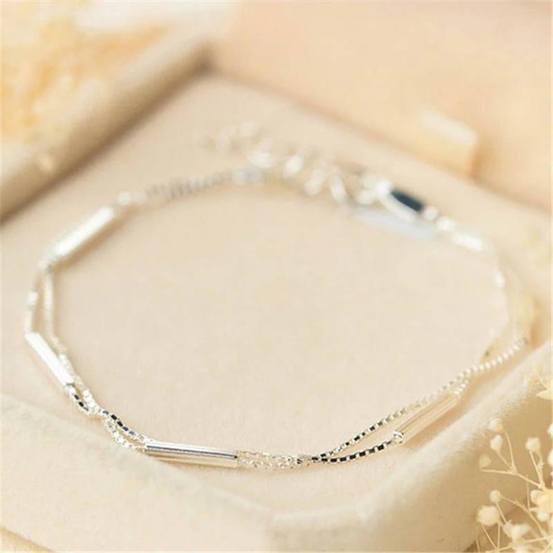 Женские многорядные двухслойные браслеты из стерлингового серебра 925 пробы