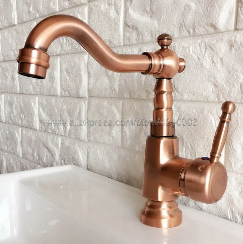 

Antique Red Copper Deck Mount Bathroom Faucet Vanity Vessel Sinks Mixer Tap Cold And Hot Water Tap Knf395