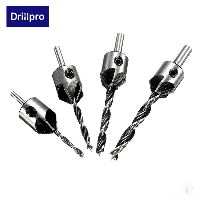Drillpro 4 шт. HSS 5 Флейта Зенковка сверло набор развертки деревообрабатывающий инструмент фаска 3 мм-6 мм столярные DIY