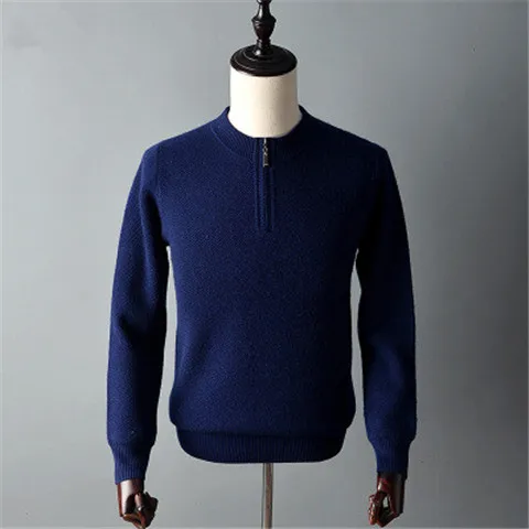 dark blue Кашемировый на молнии толстый вязаный мужской модный однотонный H-прямой пуловер свитер 4 цвета S-2XL - Цвет: dark blue