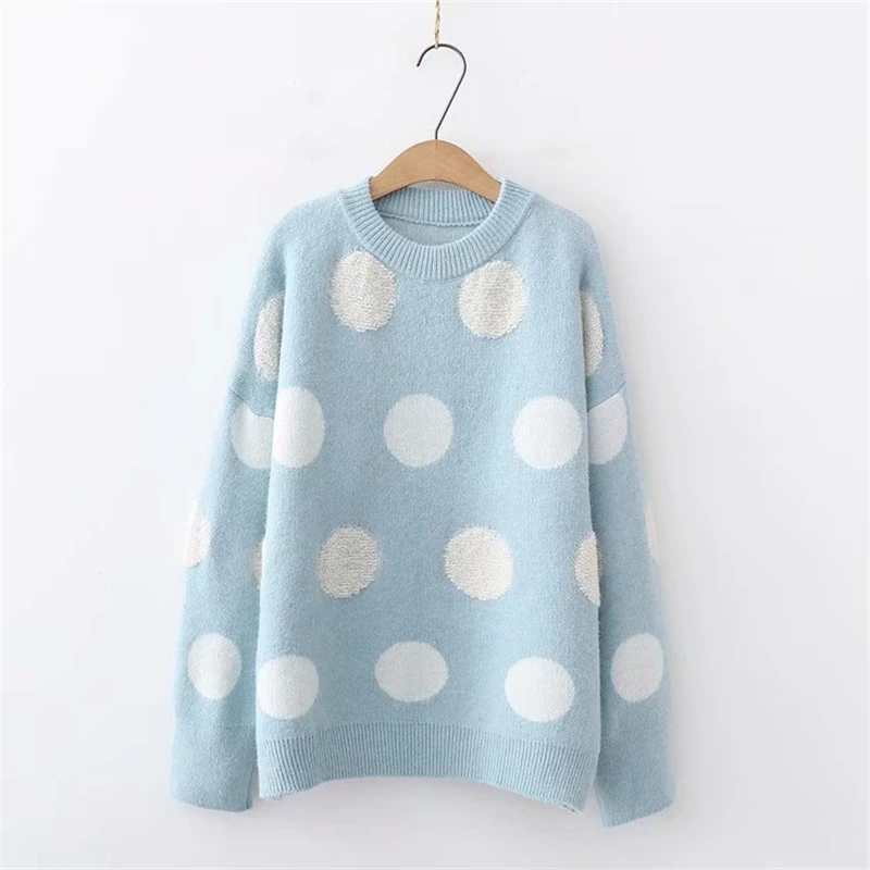 LUNDUNSHIJIA High Quality Towel Embroidered Circle Dots Sweaters Women 2018 Winter Loose Pullovers Knitted Female Sweater | Женская
