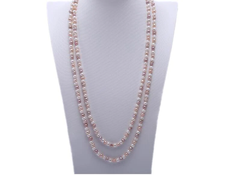 

2 Rows 60cm 24'' Women Jewelry AAA natural pearl 7mm white pink purple freshwater pearl necklace top quality gift