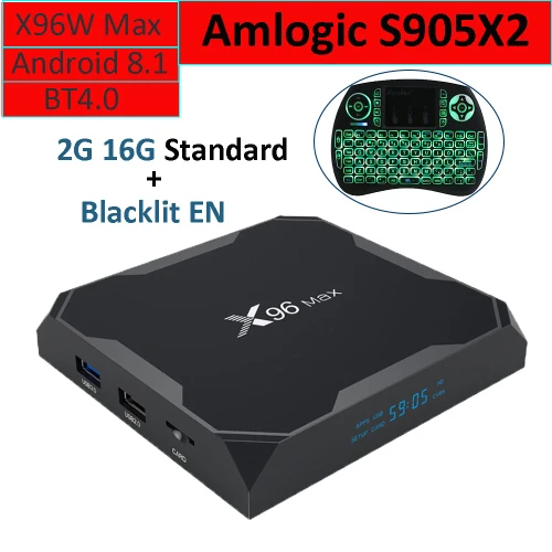 2GB16GB Blacklit EN X96 Max Android 8,1 Amlogic S905X2 LPDDR4 4 Гб 64 Гб четырехъядерный ТВ приставка 2,4G и 5 ГГц двойной Wifi Bluetooth 1000M H.265 4K 60fps Smart tv - Цвет: 2GB16GB Blacklit EN