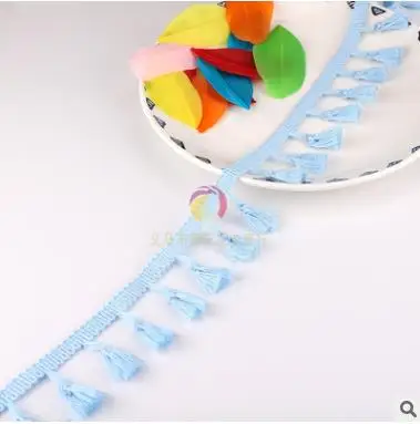 2 ярда/лот DIY кружевная бахрома с кисточками полиэстер хлопок этническое кружево обрезанная лента шитье латинское платье сценическая одежда занавеска декоративная - Цвет: 8 light blue