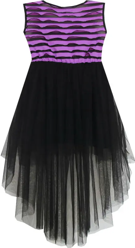 Girls Dress Hi-Lo Maxi Sleeveless Striped Lace Purple Black 2020 Summer Princess Wedding Party Dresses Size 7-14 Carnival | Детская