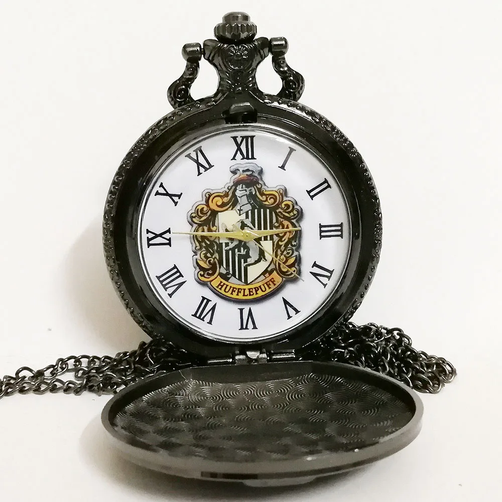 Hufflepuff Барсук Гарри Поттер Хогвартс школьный цветной циферблат кварцевые карманные часы аналоговый кулон ожерелье Мужские Женские часы цепочка - Цвет: Black Badger