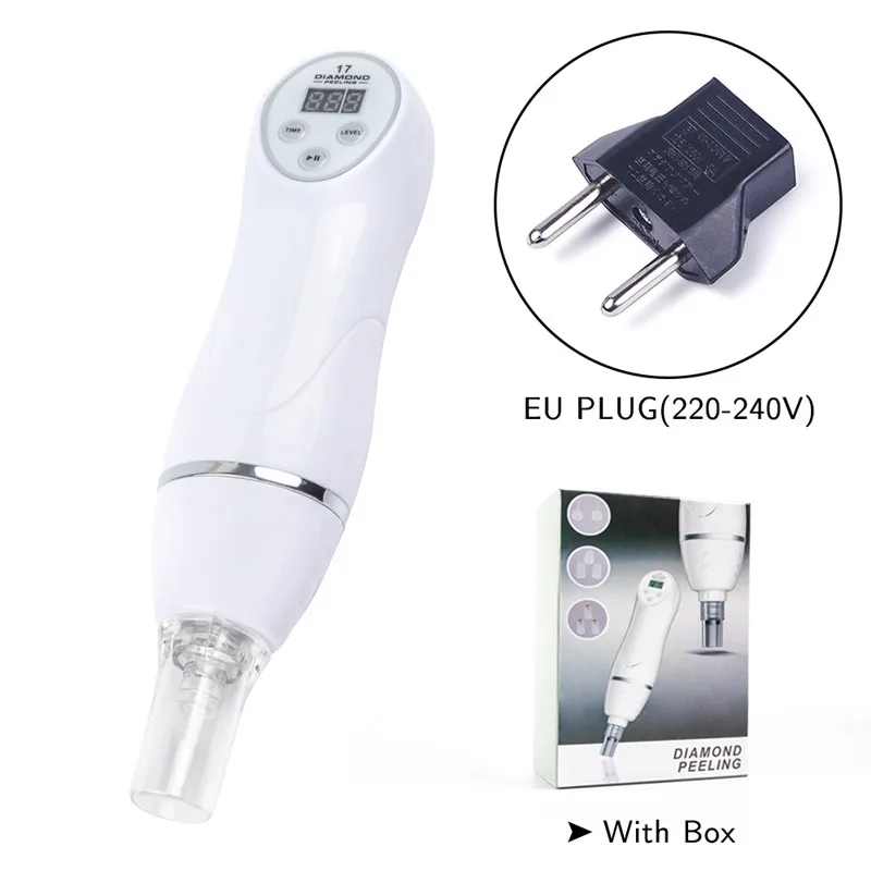 EU plug with box 6 наконечников для ухода за лицом, устройство для красоты кожи, Алмазная дермабразия, удаление черных точек, уход за кожей, массажная микродермабразия - Цвет: EU plug with box
