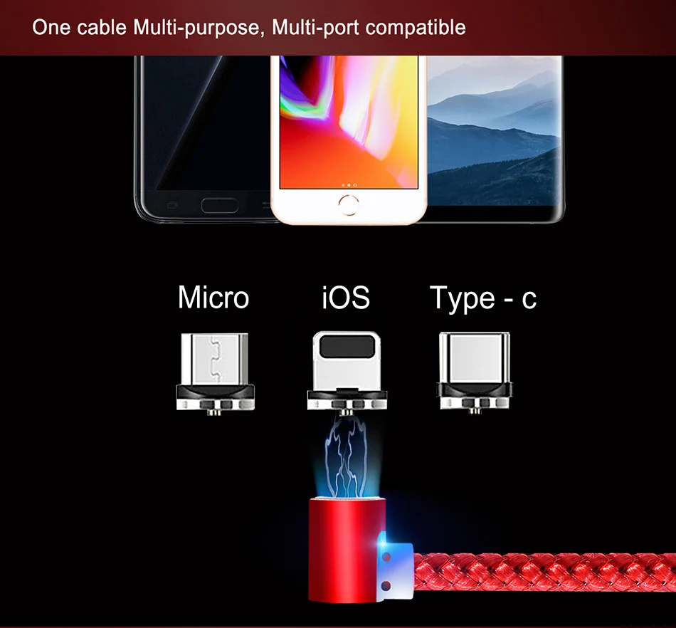 90 градусов магнит светодиодный светильник кабель для iPhone 6 6s 7 8 Plus X XS MAX XR 5 5SE USB Micro type C Зарядка для samsung S8 S9 зарядное устройство