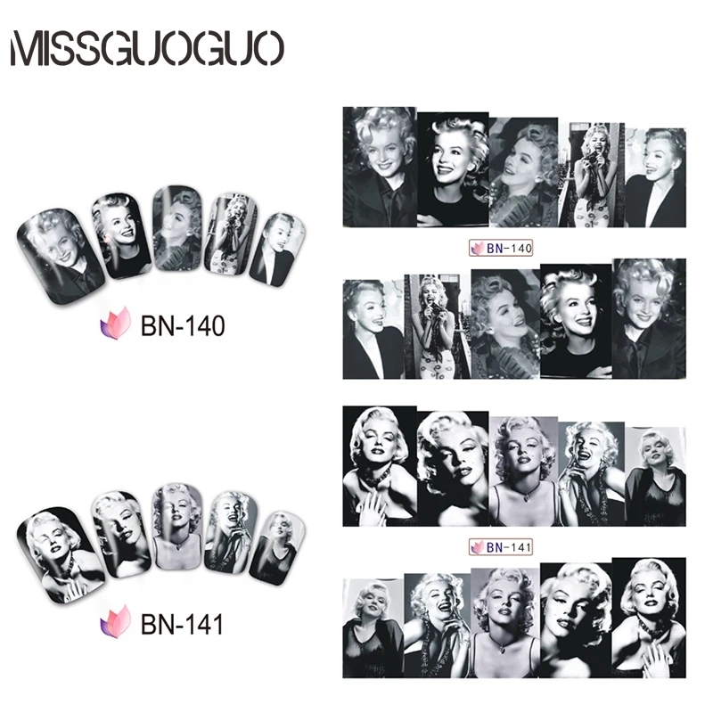 MISSGUOGUO sexy Marilyn Monroe nail sticker water decal red lips golden hair DECALS art decorations transfer WRAPS | Красота и