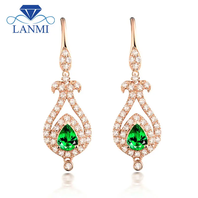 Новейшие серьги с натуральным зеленым камнем огранка груши 4x5 мм Tsavorite свадебные