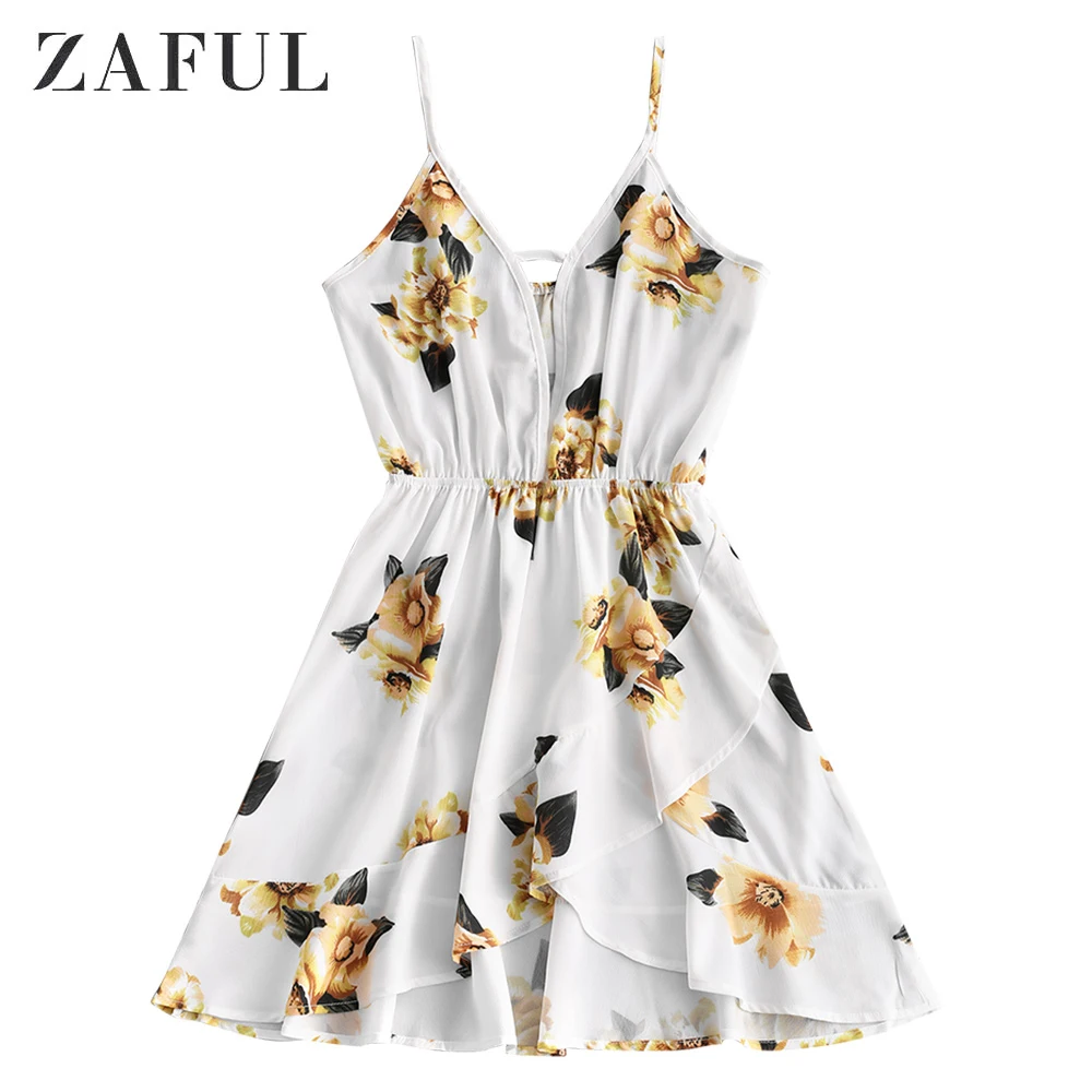 Женское платье с открытыми плечами ZAFUL летнее пляжное цветочным узором и