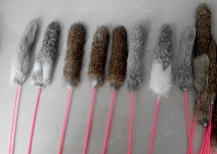 

usd0.68/pc Cat kitten playing toys real rabbit fur cat teaser fishing pole cat sticks 50pcs/lot
