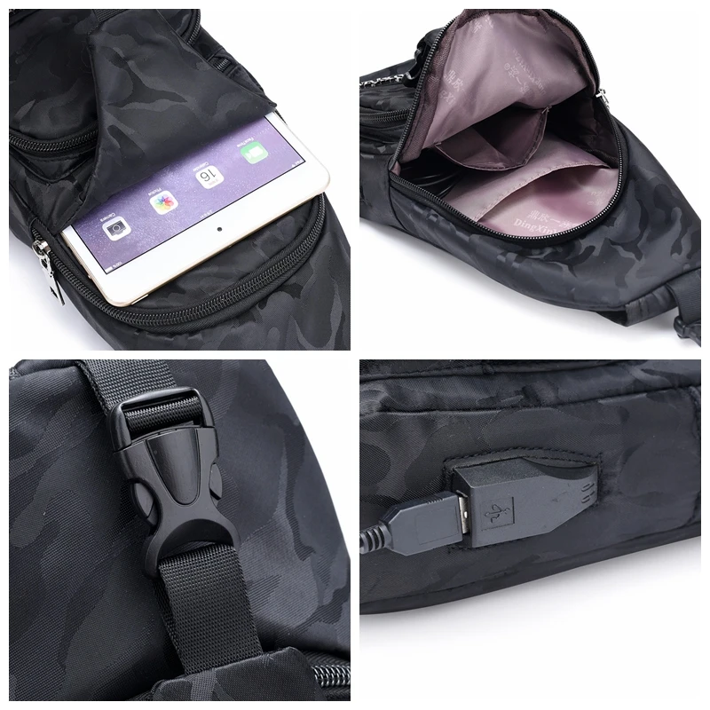

JZ CHIEF USB Interface Charging Camouflage Chest Bag Men Fanny Pack Crossbody Backpack Over The Shoulder Bag Waterproof Fashion