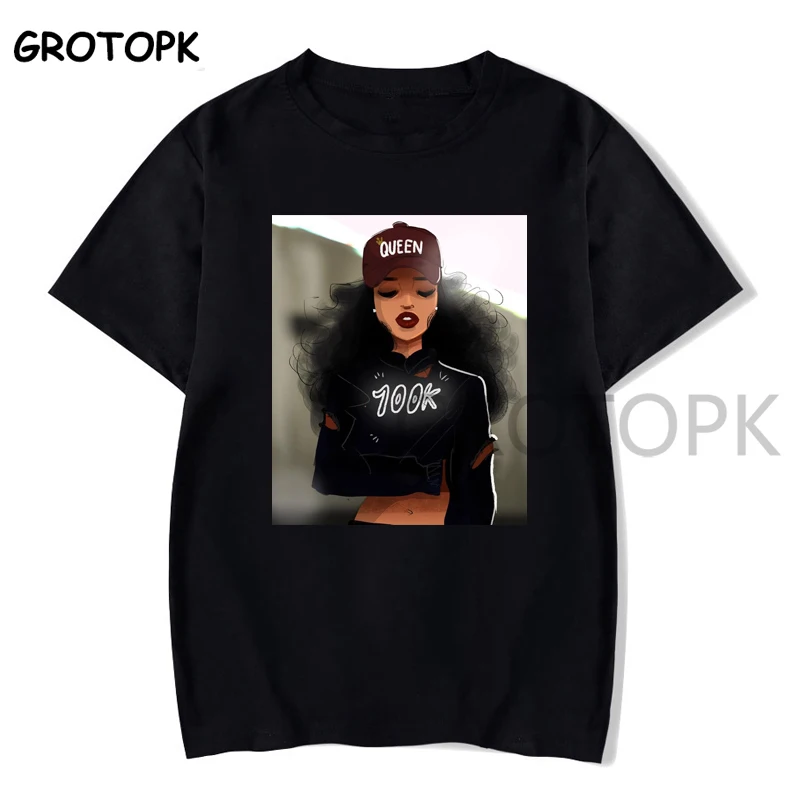

Black Girl Magic Poppin Female T-shirt Queen Melanin Print Harajuku Hip Hop Rock Black Tshirt Summer T Shirt Women Streetwear