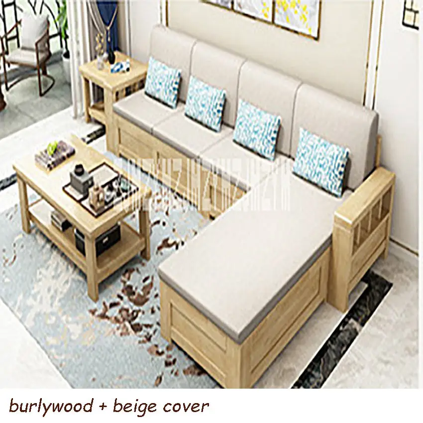 C Гостиная твердый деревянный диван комбинация двойного назначения угловой Диванный гарнитур с функцией хранения l-образный раздвижное кресло-диван - Цвет: C