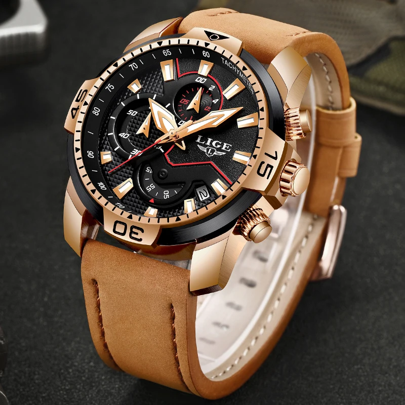 2019 New LIGE Mens Watches Top Brand Luxury Men Casual Leather Quartz Clock Male Sport Waterproof Watch Relogio Masculino
