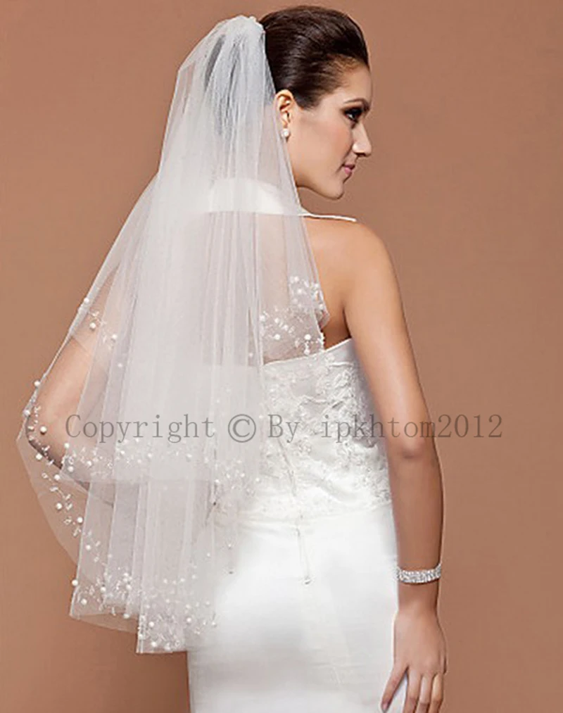 Слой 2 с белым вырезом по краю вышитая бисером Свадебная вуаль свадебные