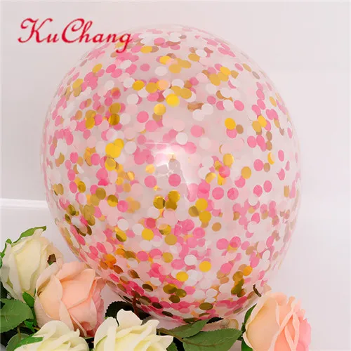 Rose pink white gold 12 шт. 12 дюймов прозрачные конфетти воздушные шары латексные воздушные шары с золотыми серебряными конфетти для свадебной вечеринки украшения подарки на день рождения - Цвет: Rose pink white gold
