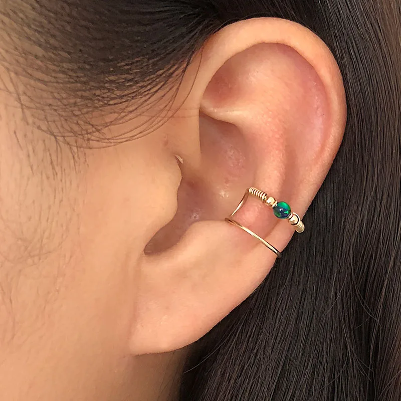 

Domino Handmade Opal Ear Cuff double wire wrapping cuff No Piercing Double Cuff Cartilage Cuff