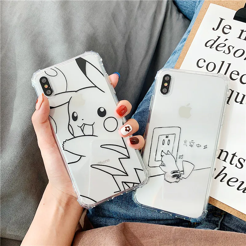 Милые чехлы для телефонов Pikachus iPhone XR XS max X мягкий прозрачный силиконовый чехол