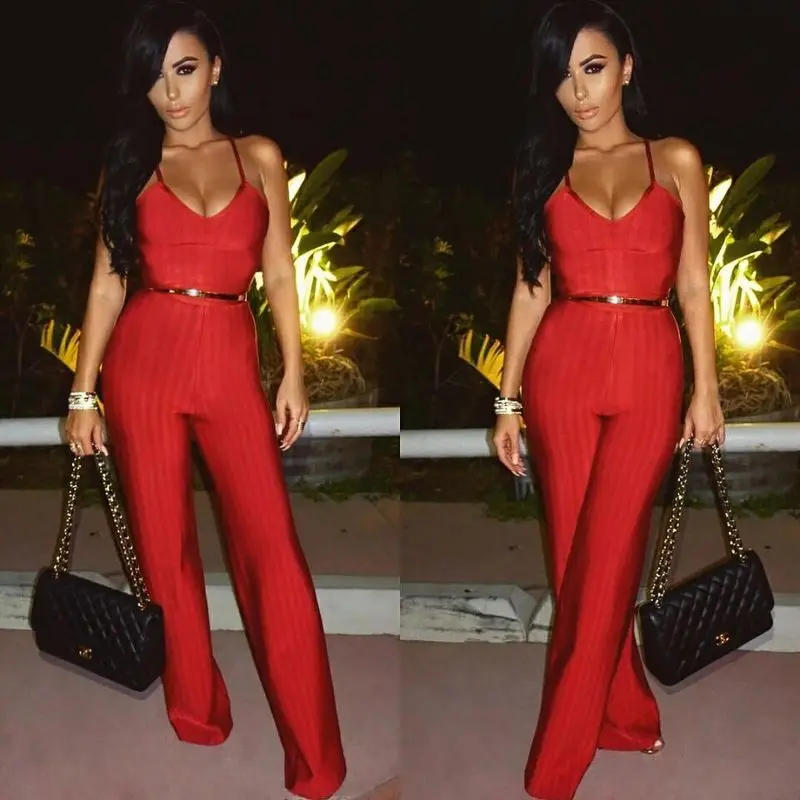 Высокое качество дамы HL повязки комбинезон красный цвет сексуальный Облегающий