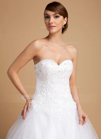 Ball-Gown Sweetheart Chapel Train Satin Tulle Wedding Dress With Lace Beading | Свадьбы и торжества