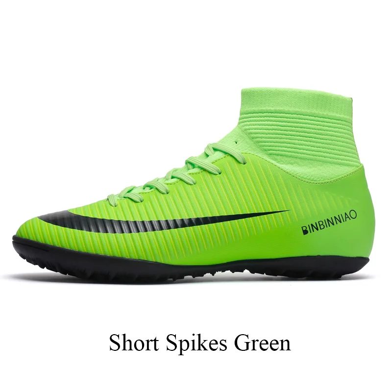 short green Футбольные бутсы для мужчин, футбольные бутсы для футбола, футбольные бутсы для подростков, высокие футбольные бутсы для детей, футбольные кроссовки для тренировок в помещении - Цвет: short green
