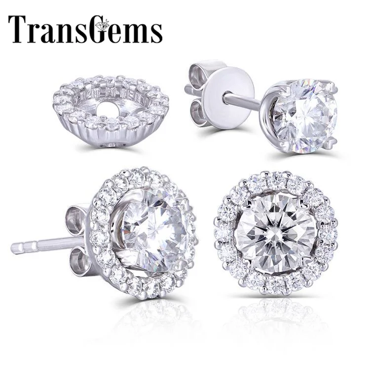 Серьги-гвоздики с муассанитом, 14 K, 585, белое золото, 5 мм, F цвет, прозрачные серьги для женщин