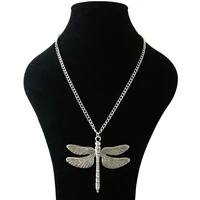 1 x tibetan silver large big abstract dragonfly pendants necklaces adjustable length long link chain jewelry choker
