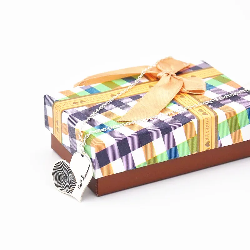 Solid Silver Engraved Signature Necklace Hear Charm Stamp Your Actual Fingerprint Personalized | Украшения и аксессуары