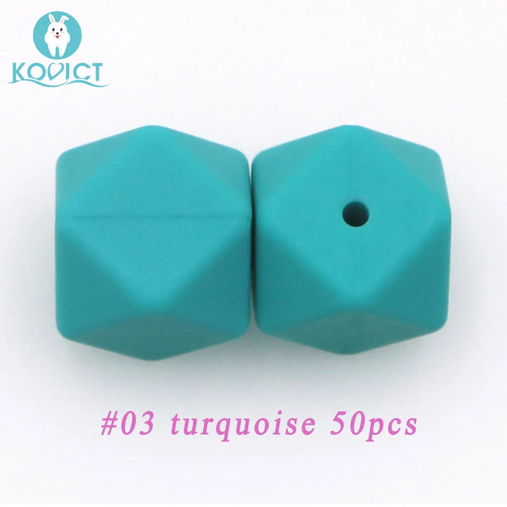 NO.03 turquoise Kovict 17 мм 50 шт шестигранные Силиконовые Бусины Пищевой детский силиконовый стоматологический для изготовления ожерелья грызунов - Цвет: NO.03 turquoise