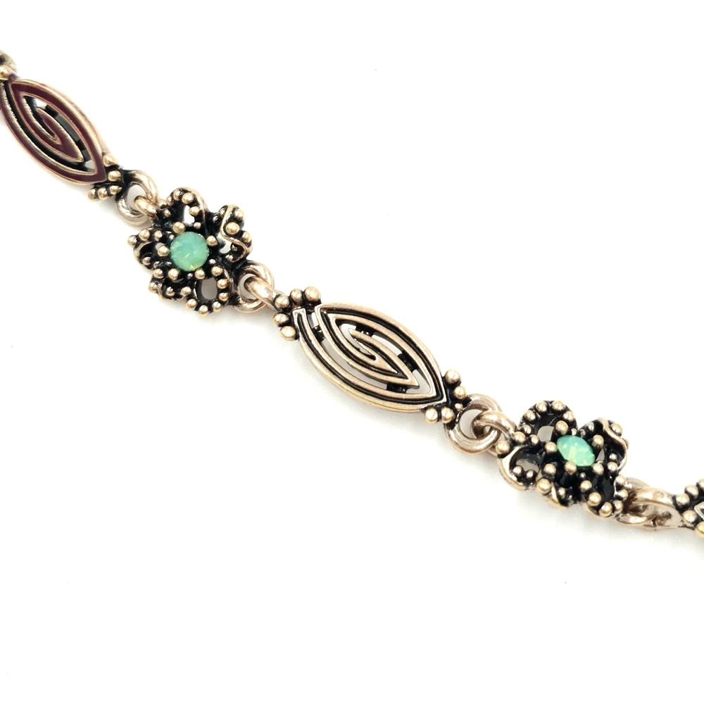 Античное ожерелье с синими цветами в стиле арт-деко серебряное цепочкой виде