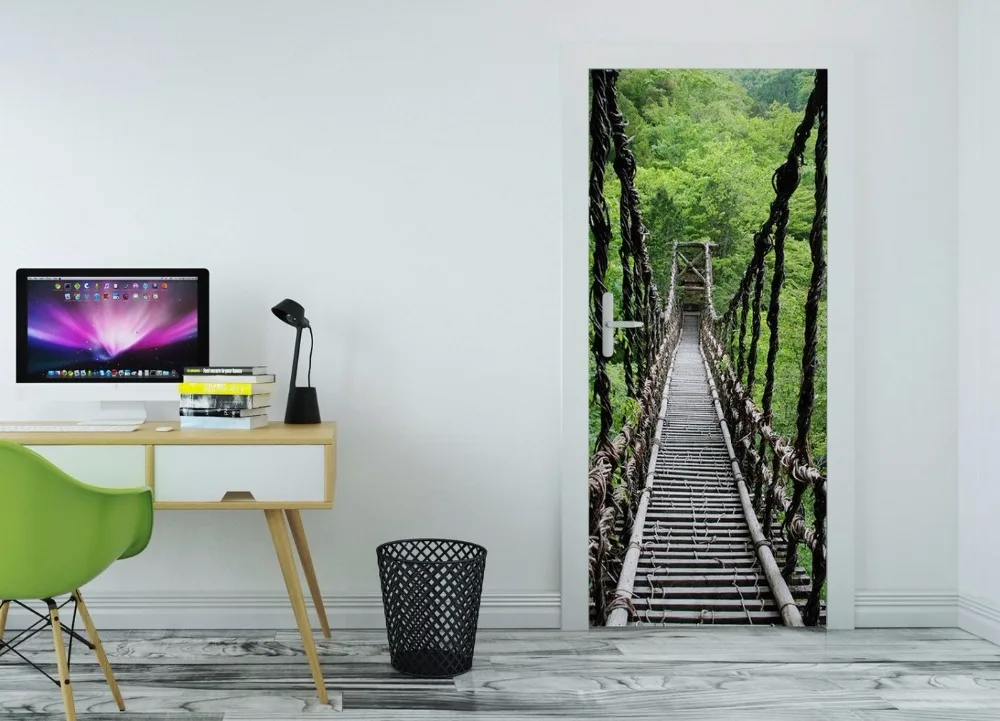 3D лес висящий мост DIY двери Настенные обои фотообои настенная печать наклейка на