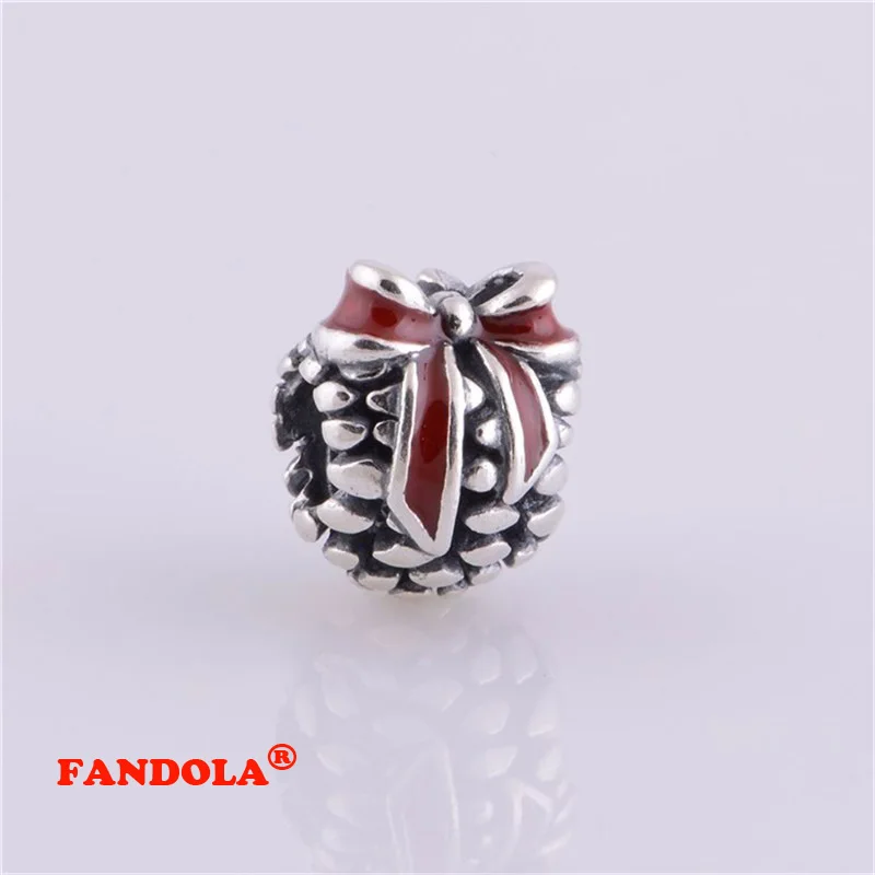 Подходит для Pandora очаровательные браслеты бусины из сосны с красной эмалью 925
