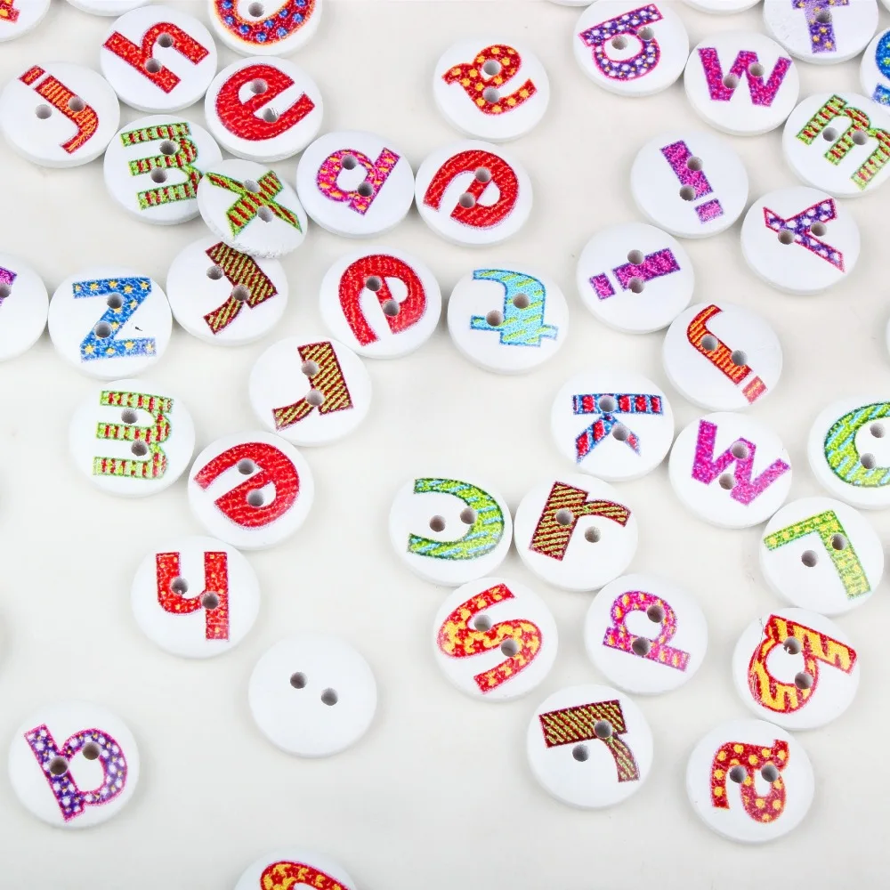 100 шт. 2 отверстия Смешанные Окрашенные буквы Алфавит Круглые деревянные Швейные