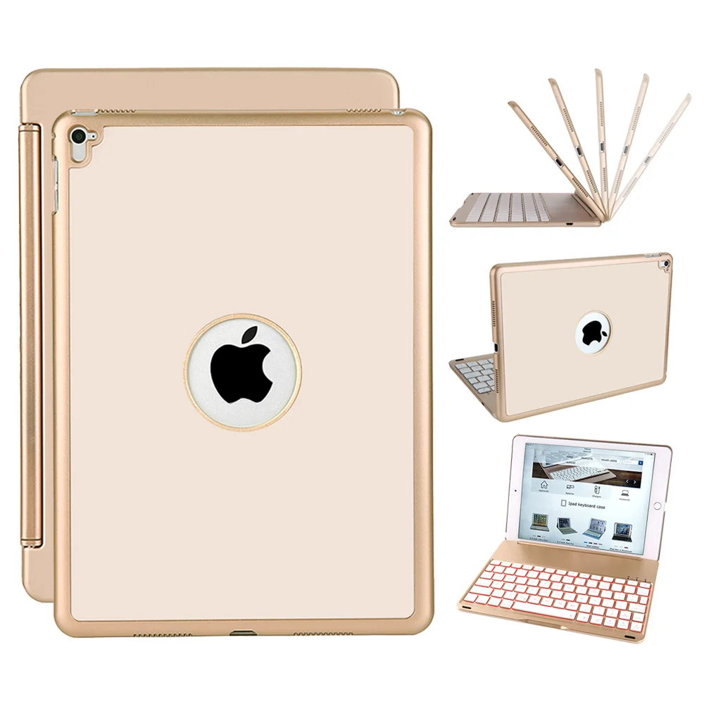 Для iPad Pro 9,7 360 градусов вращение беспроводной Bluetooth клавиатура чехол с 7 цветов светодиодный подсветка