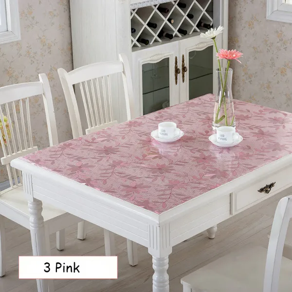 3 Pink Мягкий стеклянный ПВХ прозрачный водонепроницаемый анти-горячий скатерть домашний кофейный коврик покрытие стола кухонная клеенка для свадебной вечеринки - Color: 3 Pink