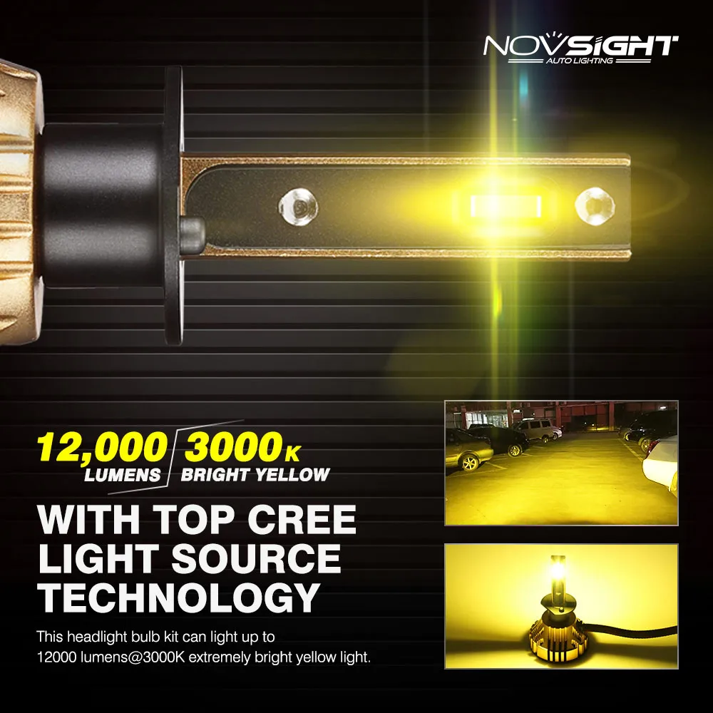 Novsight 3000K золотисто-желтый супер яркий h4 h7 светодиодный фары 12 В 24 в 72 Вт 12000lm h8 h11 hb3 автомобильные лампы для стайлинга автомобилей