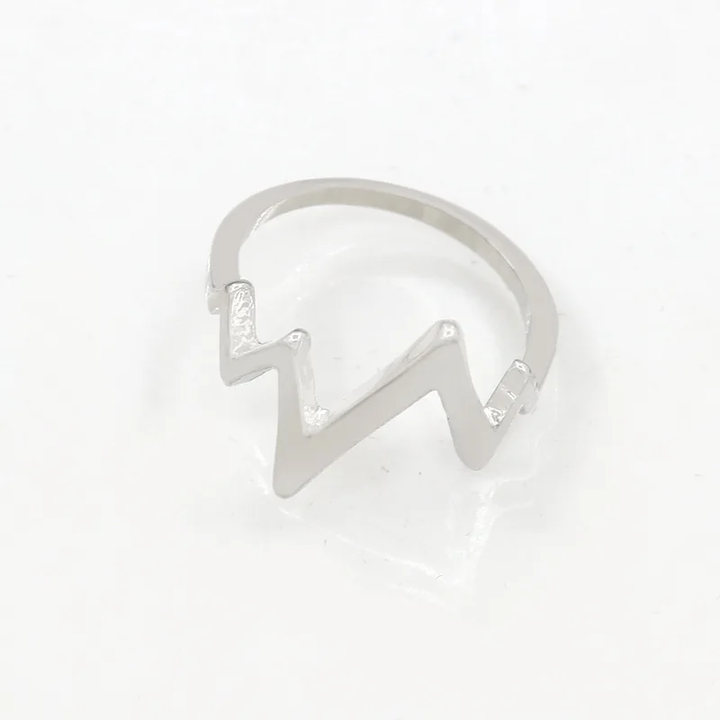 Кольца с ЭКГ для мужчин и женщин украшения на палец подвеской молнией цвет золото