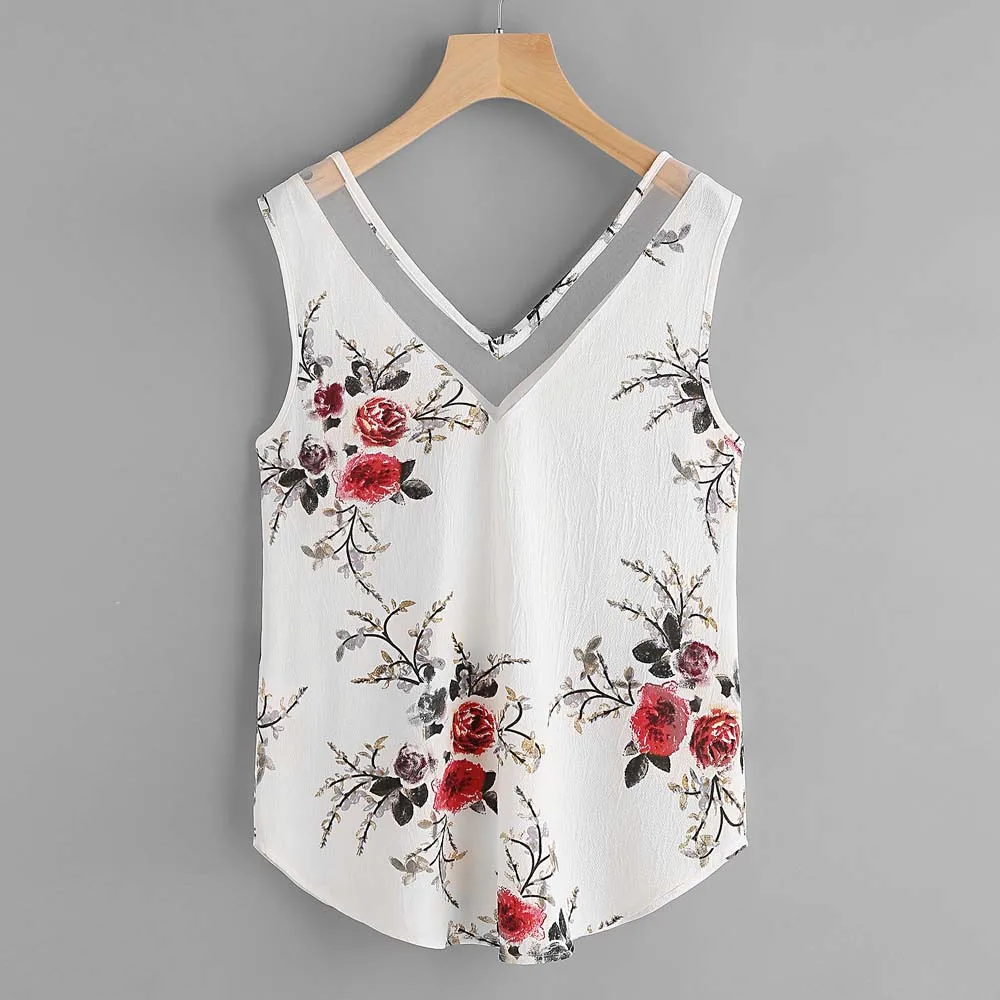 

Women Summer Sexy Floral Print Croped Vest Casual Girls Casual Off The Shoulder Chiffon Tank Top Gothic Streetwear Bralette cp