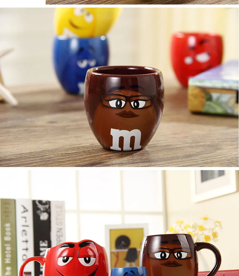 Кружки для молока, воды, чая, фарфора,, милые M& M's, мм, бобы, кафе, овсянка, кружка, чашки для питья, керамические цветные глазури, кофе