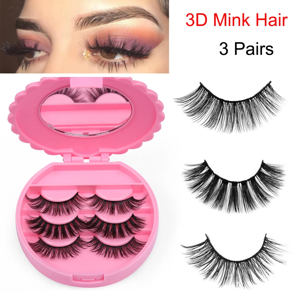 Натуральные накладные ресницы из норки 3 пары искусственные с зеркальной