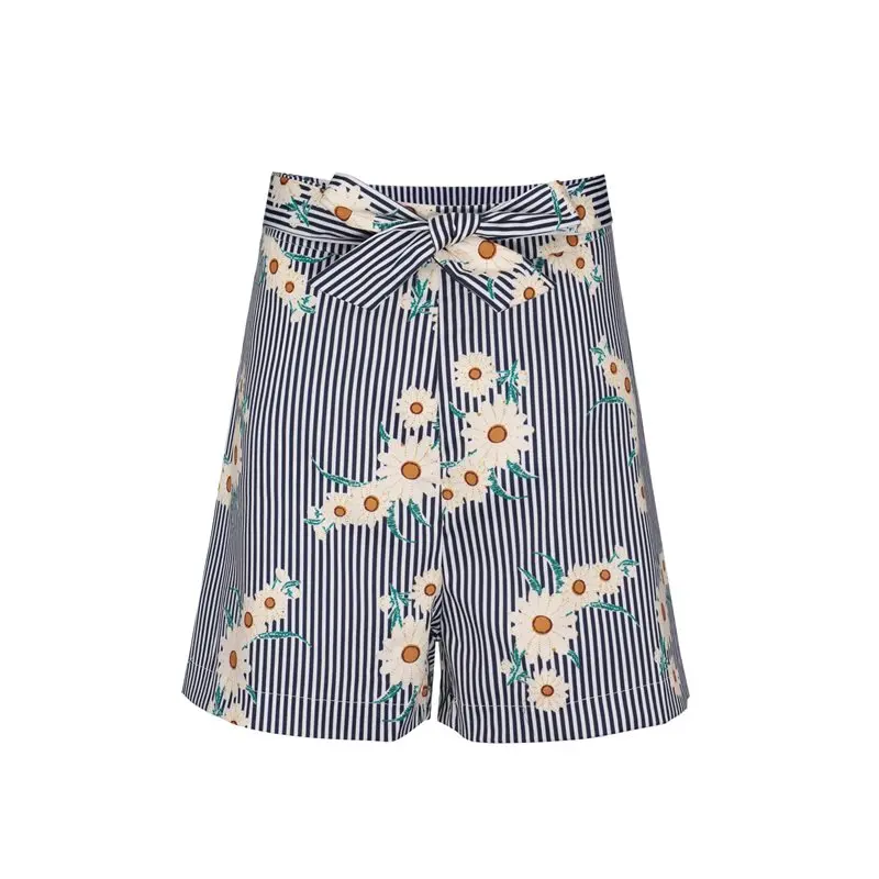 Женские пляжные шорты Boho повседневные свободные в полоску с цветочным принтом и