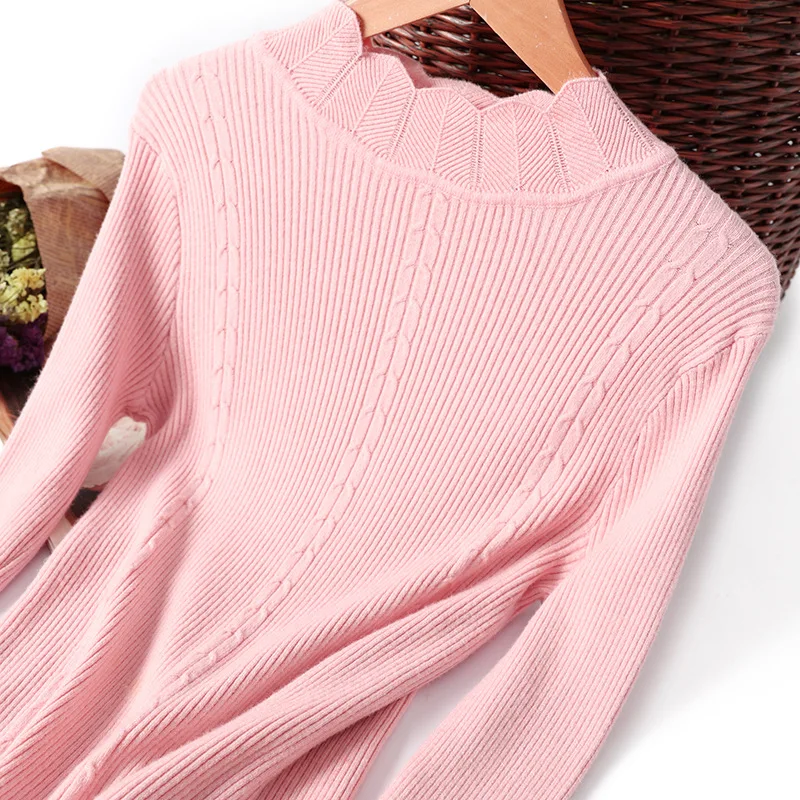 Женский свитер с оборками однотонный облегающий эластичный пуловер