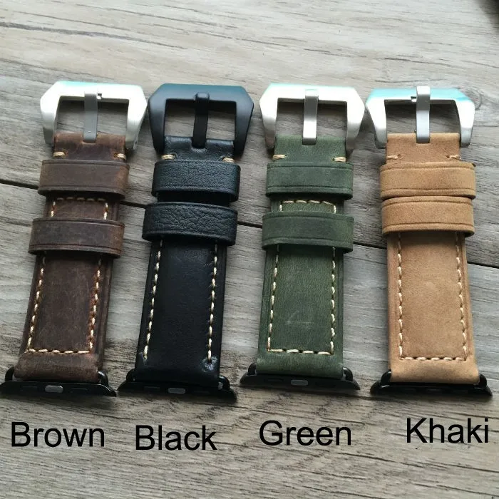 Зеленый черный коричневый хаки 38 мм 42 apple watch band специальный дизайн кожаный