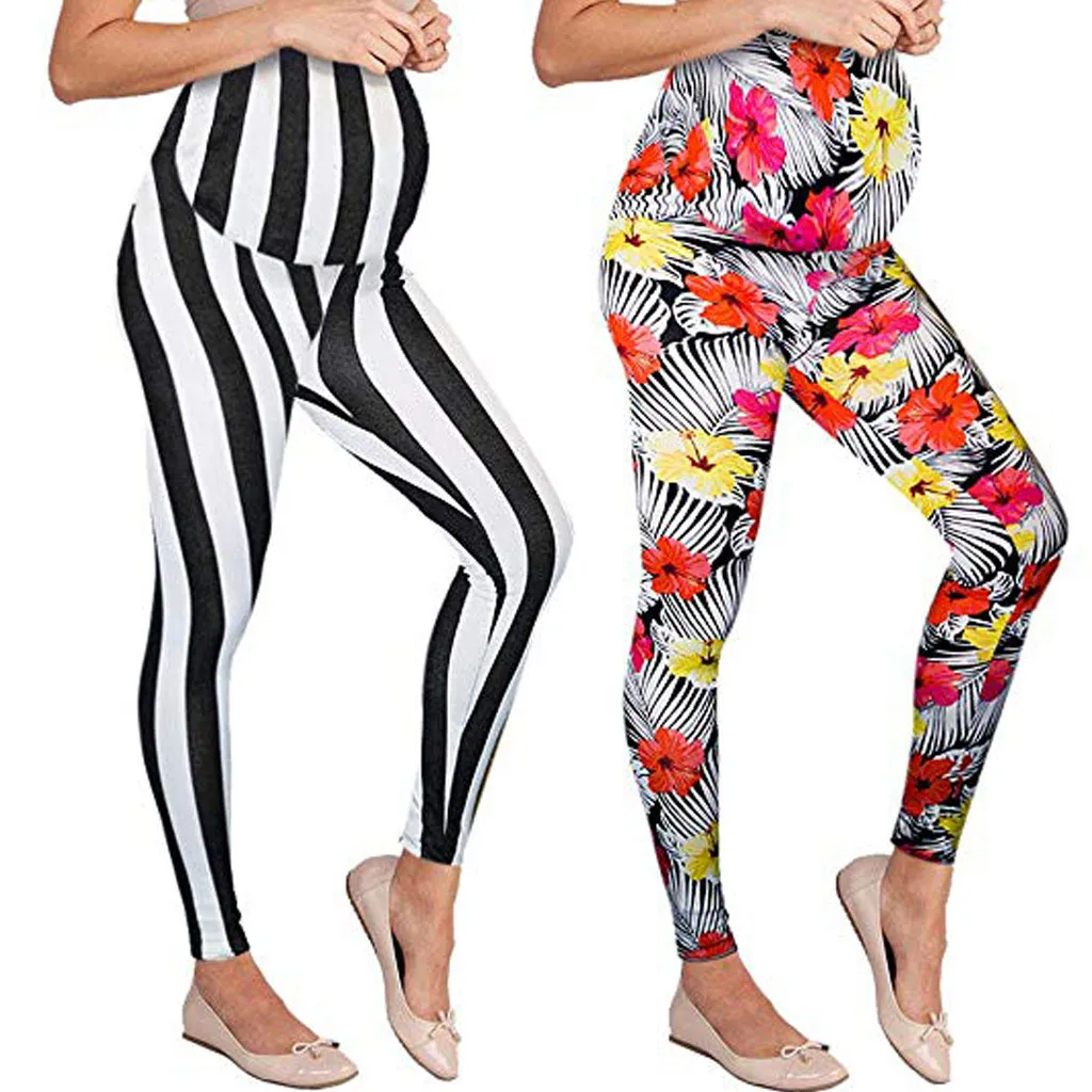 Женские Леггинсы для беременных бесшовные полосатые Цветочные эластичные брюки